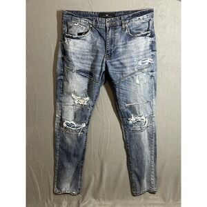 Jordan Craig Legacy Edition 'Aaron' Distressed Moto Jeans Men's 34x34 Blue